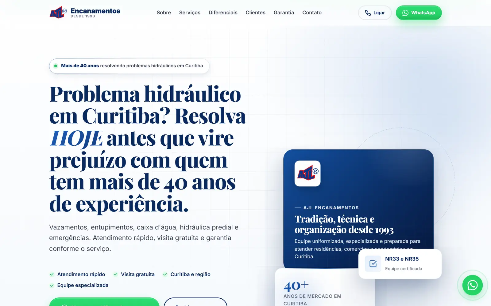 Site da AJL Encanamentos