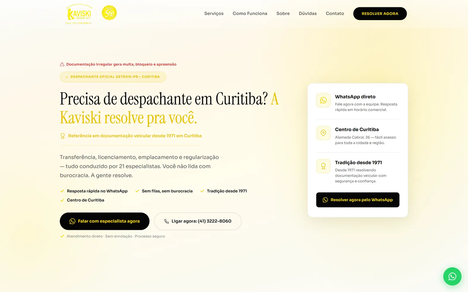 Site da Kaviski Despachante