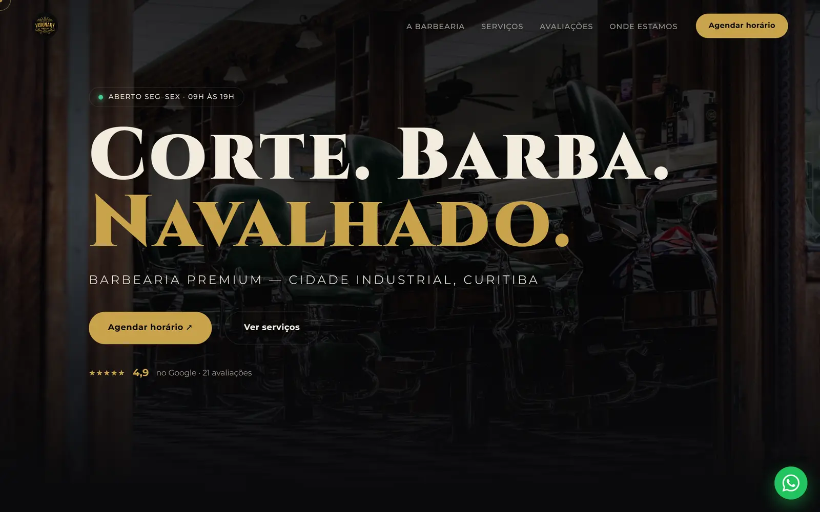Site da Visionary Barber Shop